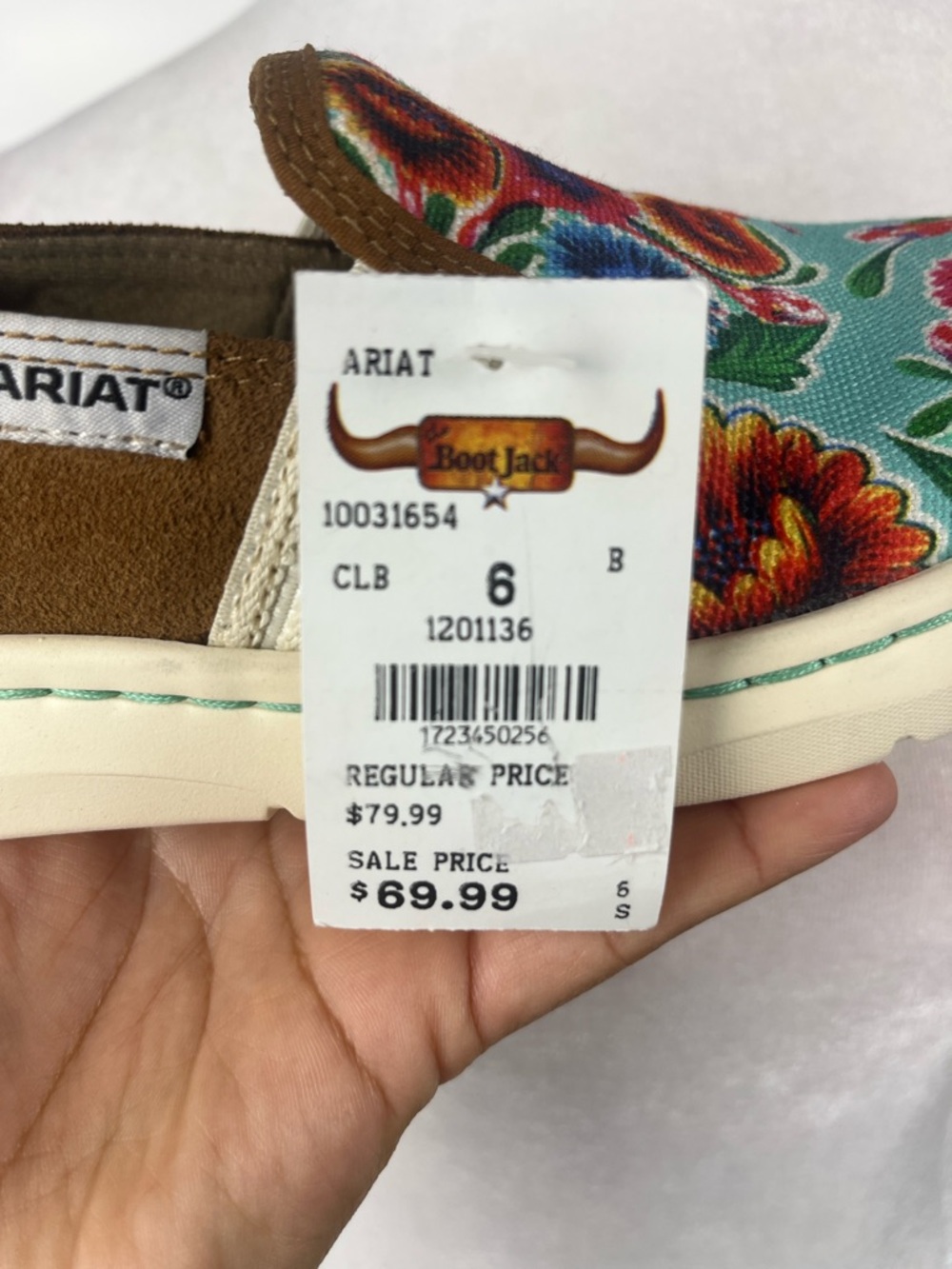 Ariat Teal Floral Slip-On Sneakers with Brown Trim Size 6 Boho western - Picture 8 of 8
